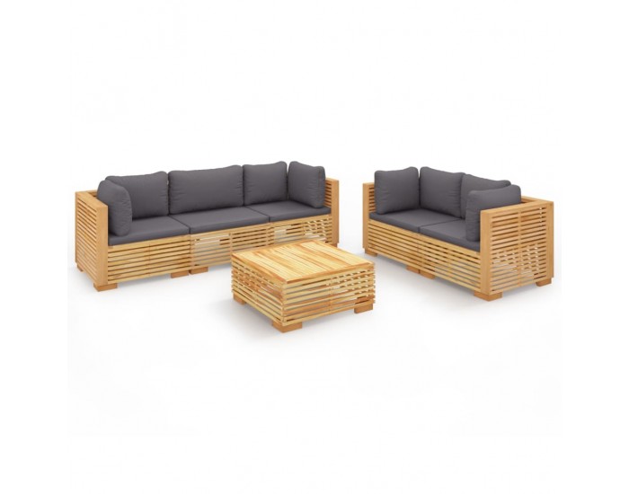 Sonata Set mobilier grădină cu perne, 6 piese, lemn masiv de tec