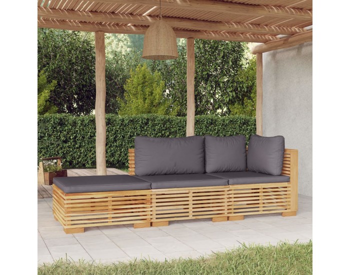 Sonata Set mobilier grădină cu perne, 3 piese, lemn masiv de tec