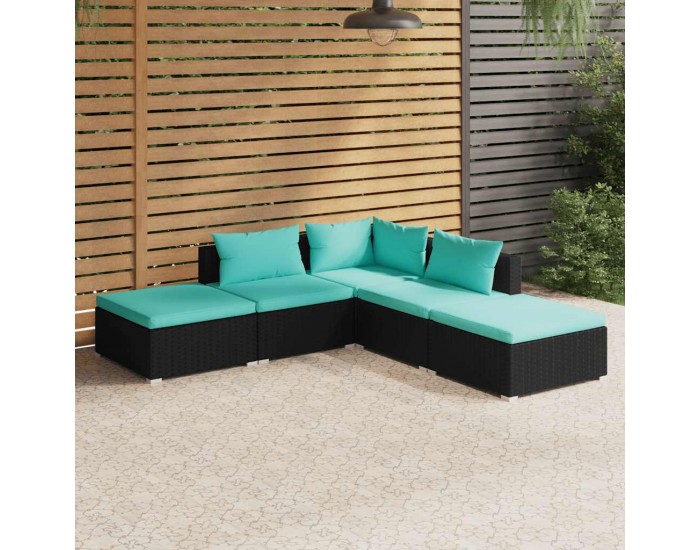 Sonata Set mobilier de grădină cu perne, 5 piese, negru, poliratan