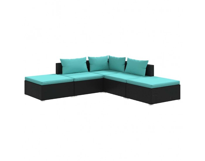 Sonata Set mobilier de grădină cu perne, 5 piese, negru, poliratan