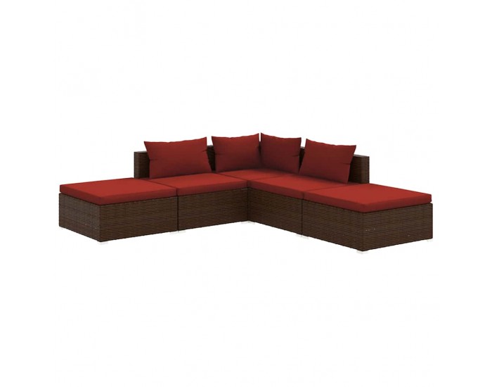 Sonata Set mobilier de grădină cu perne, 5 piese, maro, poliratan