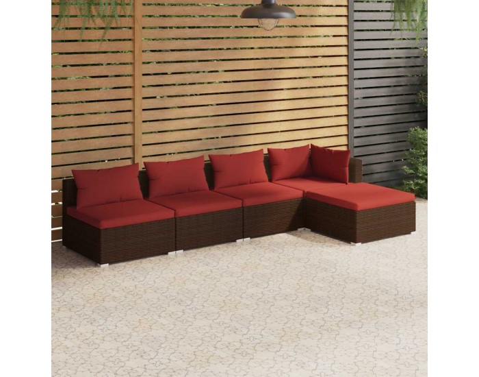Sonata Set mobilier de grădină cu perne, 5 piese, maro, poliratan
