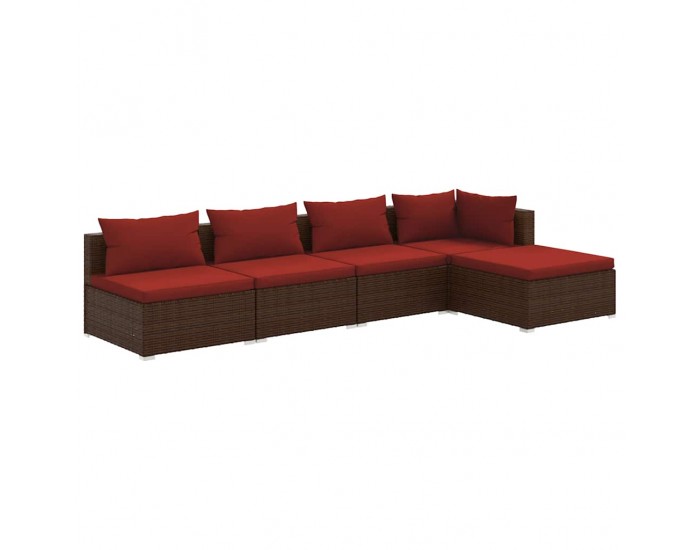 Sonata Set mobilier de grădină cu perne, 5 piese, maro, poliratan