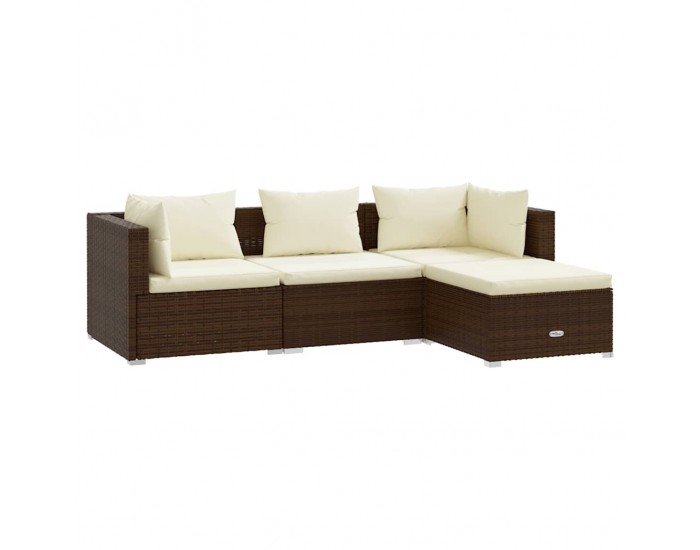 Sonata Set mobilier de grădină cu perne, 4 piese, maro, poliratan