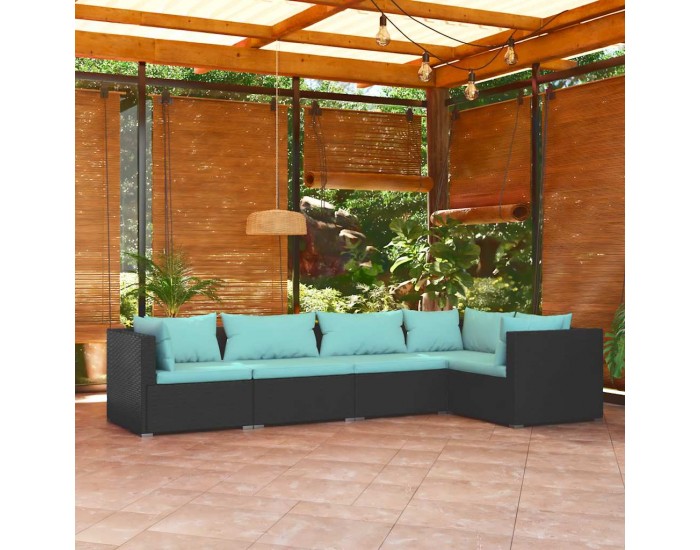 Sonata Set mobilier de grădină cu perne, 5 piese, negru, poliratan