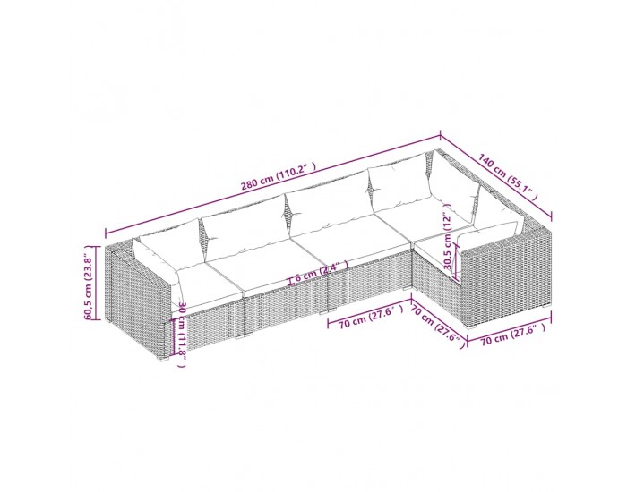 Sonata Set mobilier de grădină cu perne, 5 piese, negru, poliratan