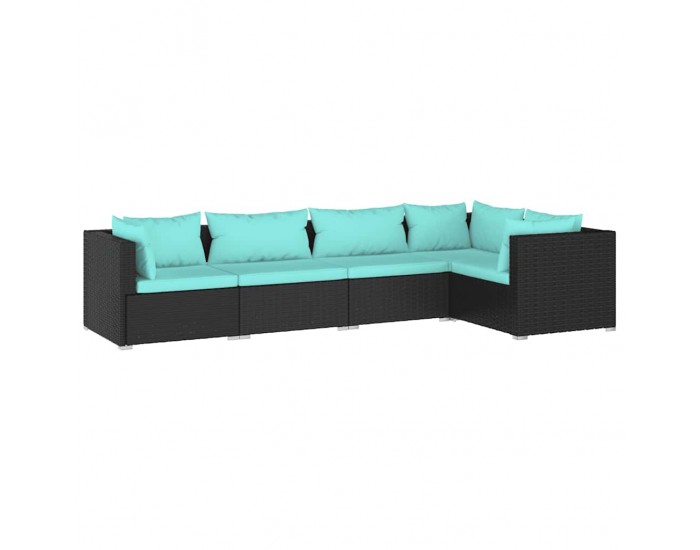Sonata Set mobilier de grădină cu perne, 5 piese, negru, poliratan