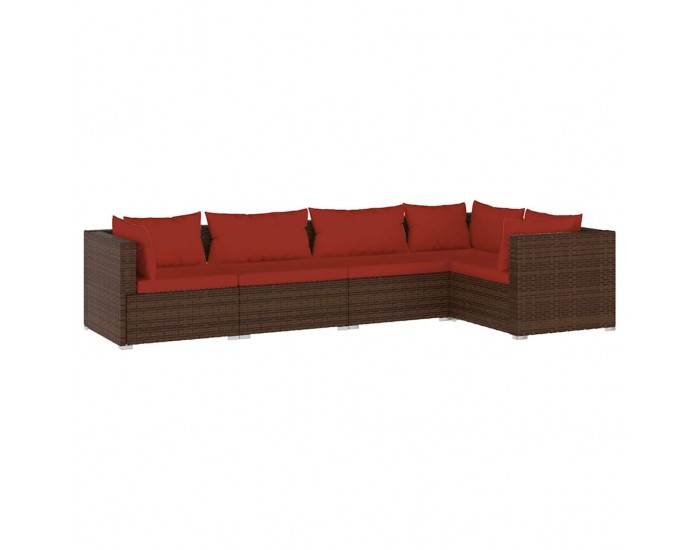 Sonata Set mobilier de grădină cu perne, 5 piese, maro, poliratan