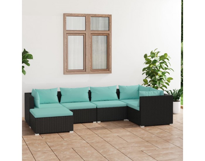 Sonata Set mobilier de grădină cu perne, 6 piese, negru, poliratan