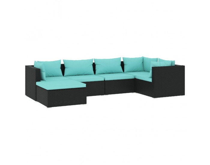 Sonata Set mobilier de grădină cu perne, 6 piese, negru, poliratan