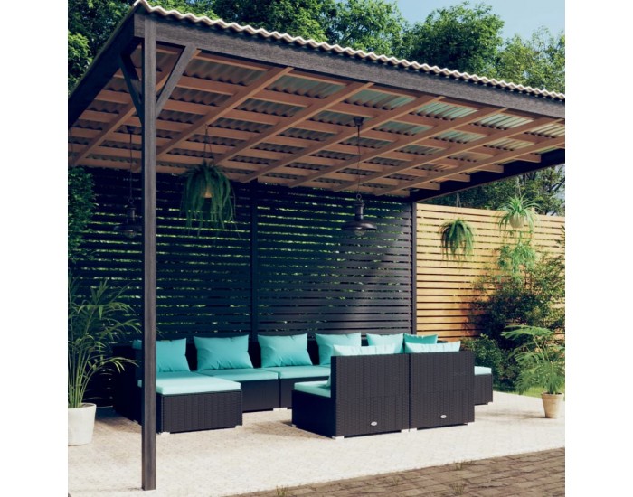 Sonata Set mobilier de grădină cu perne, 9 piese, negru, poliratan