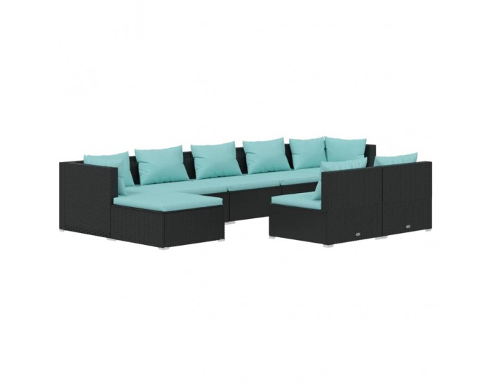 Sonata Set mobilier de grădină cu perne, 9 piese, negru, poliratan