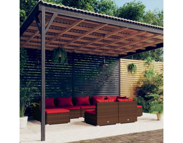 Sonata Set mobilier de grădină cu perne, 9 piese, maro, poliratan