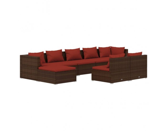 Sonata Set mobilier de grădină cu perne, 9 piese, maro, poliratan