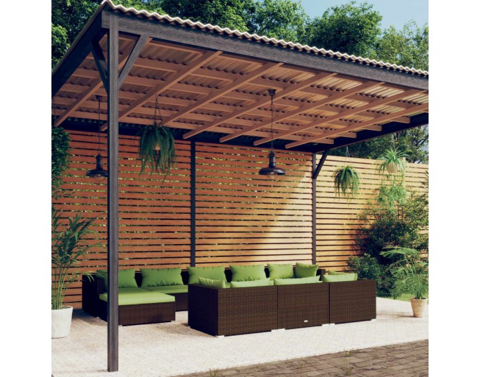 Sonata Set mobilier de grădină cu perne, 10 piese, maro, poliratan