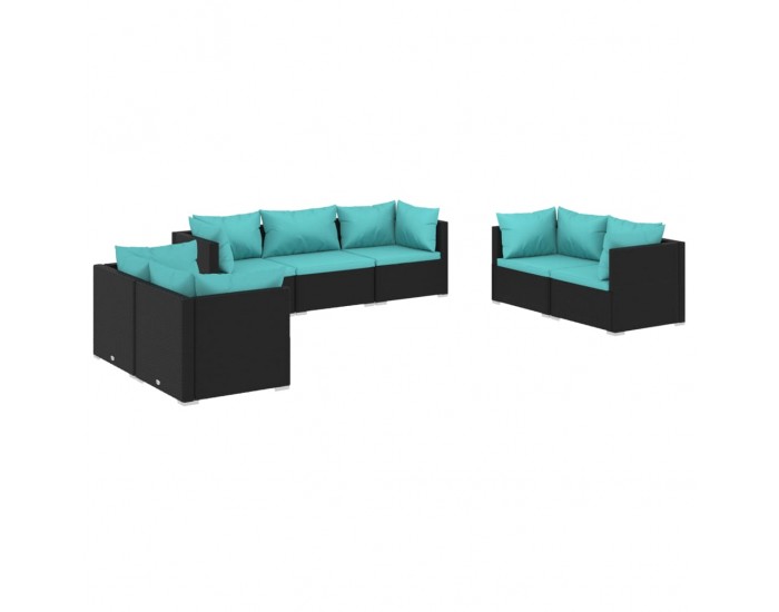 Sonata Set mobilier de grădină cu perne, 7 piese, negru, poliratan