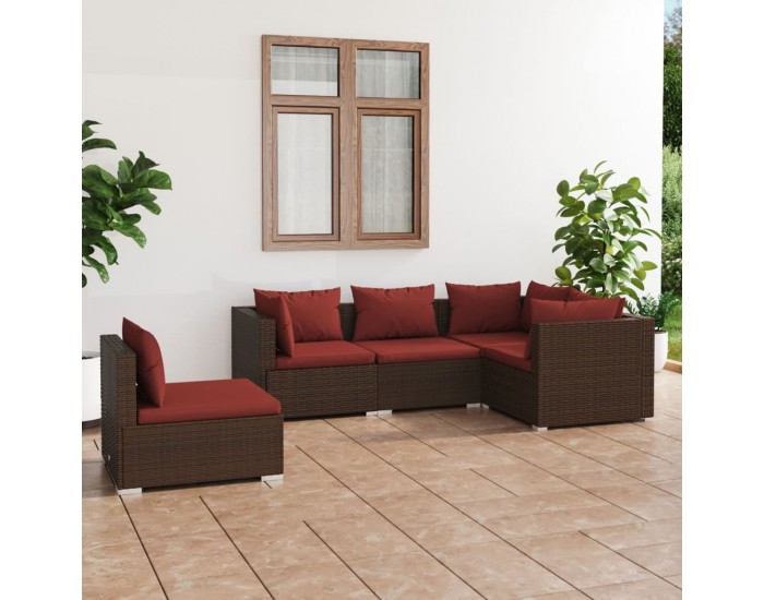 Sonata Set mobilier de grădină cu perne, 5 piese, maro, poliratan