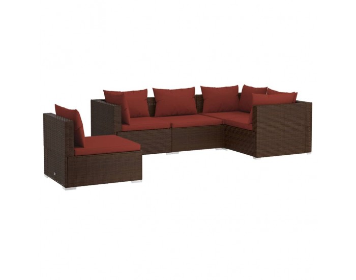 Sonata Set mobilier de grădină cu perne, 5 piese, maro, poliratan