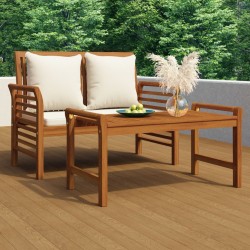 Sonata Set mobilier grădină cu perne alb crem, 2 piese, lemn masiv