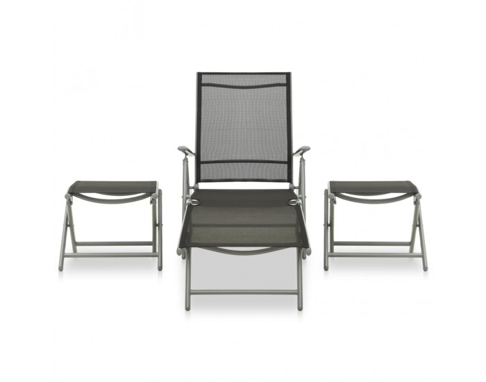Sonata Set mobilier de grădină, 3 piese, argintiu, textilenă&aluminiu