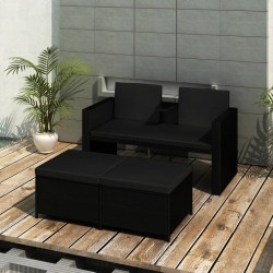 Sonata H Градински комплект с възглавници, 3 части, полиратан, черен - Seturi pentru exterior