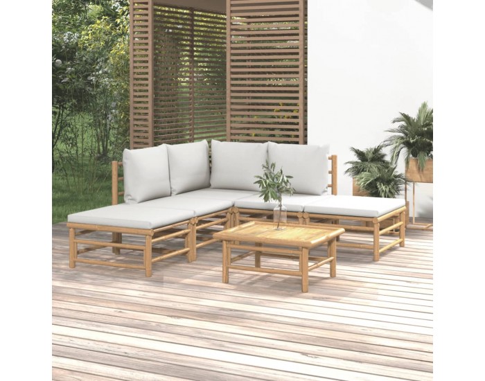 Sonata Set mobilier de grădină cu perne gri deschis, 6 piese, bambus
