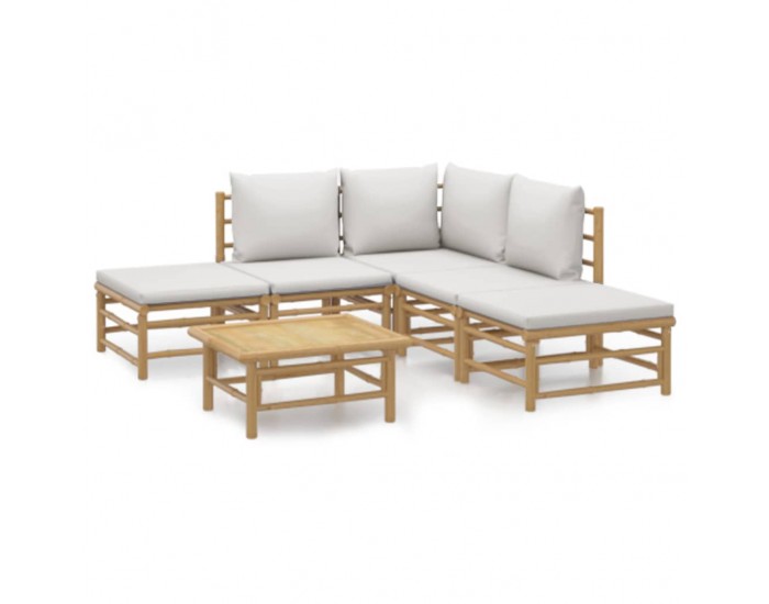 Sonata Set mobilier de grădină cu perne gri deschis, 6 piese, bambus