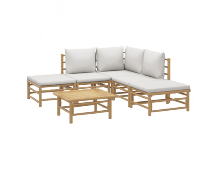 Sonata Set mobilier de grădină cu perne gri deschis, 6 piese, bambus