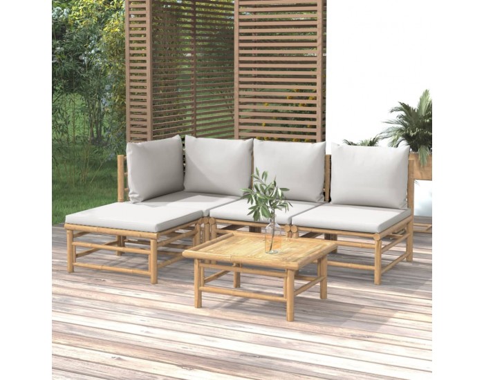 Sonata Set mobilier de grădină cu perne gri deschis, 5 piese, bambus