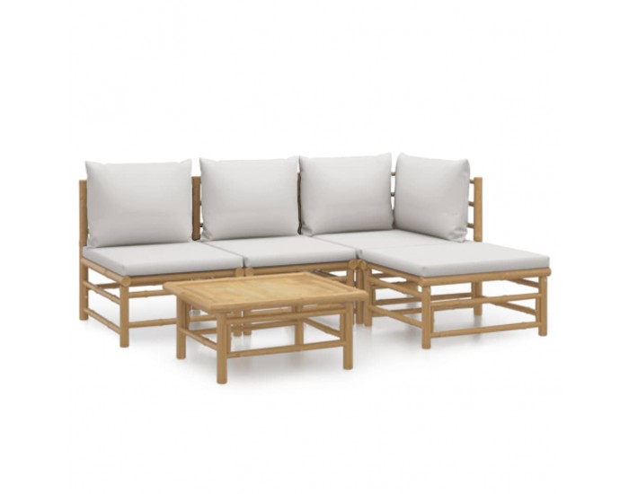 Sonata Set mobilier de grădină cu perne gri deschis, 5 piese, bambus