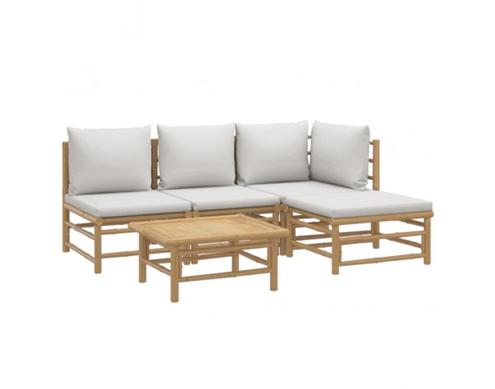 Sonata Set mobilier de grădină cu perne gri deschis, 5 piese, bambus