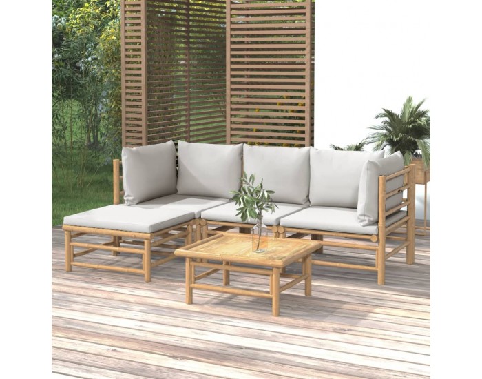 Sonata Set mobilier de grădină cu perne gri deschis, 5 piese, bambus