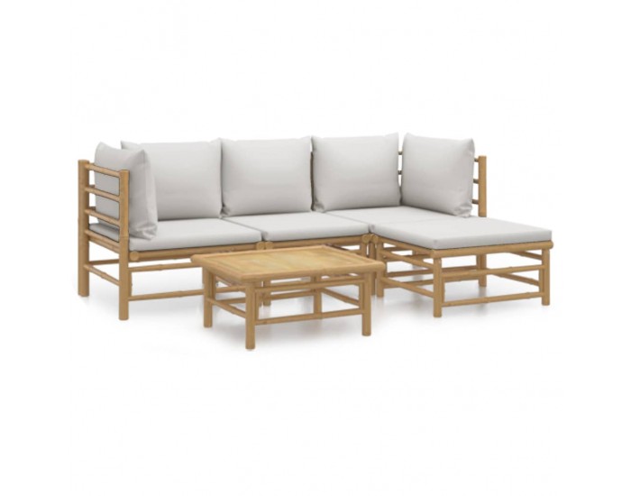 Sonata Set mobilier de grădină cu perne gri deschis, 5 piese, bambus