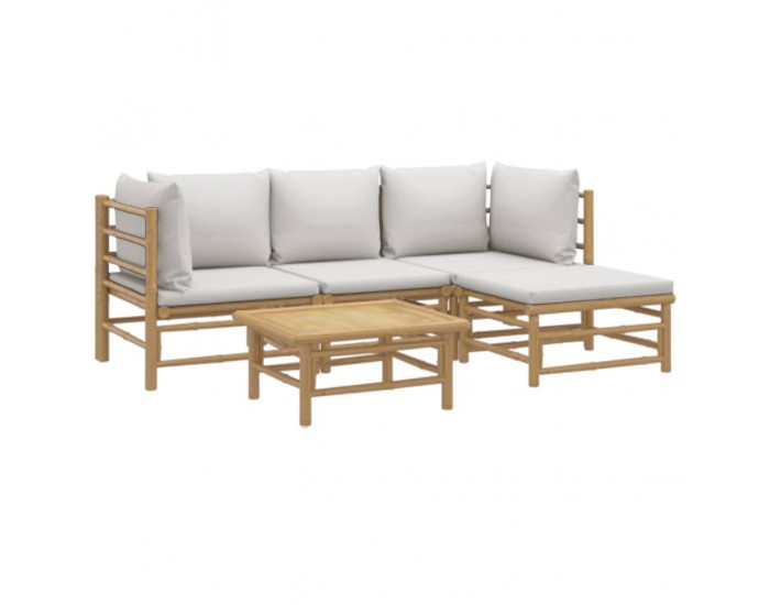 Sonata Set mobilier de grădină cu perne gri deschis, 5 piese, bambus
