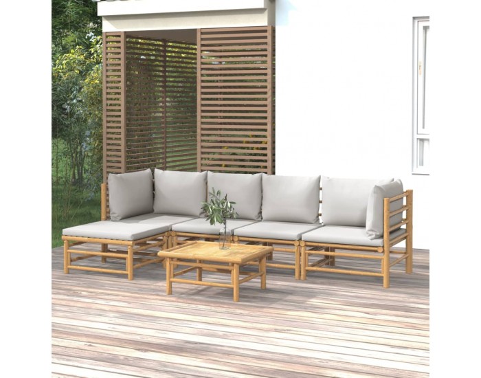 Sonata Set mobilier de grădină cu perne gri deschis, 6 piese, bambus