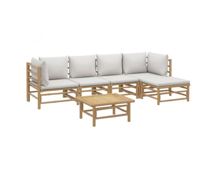 Sonata Set mobilier de grădină cu perne gri deschis, 6 piese, bambus