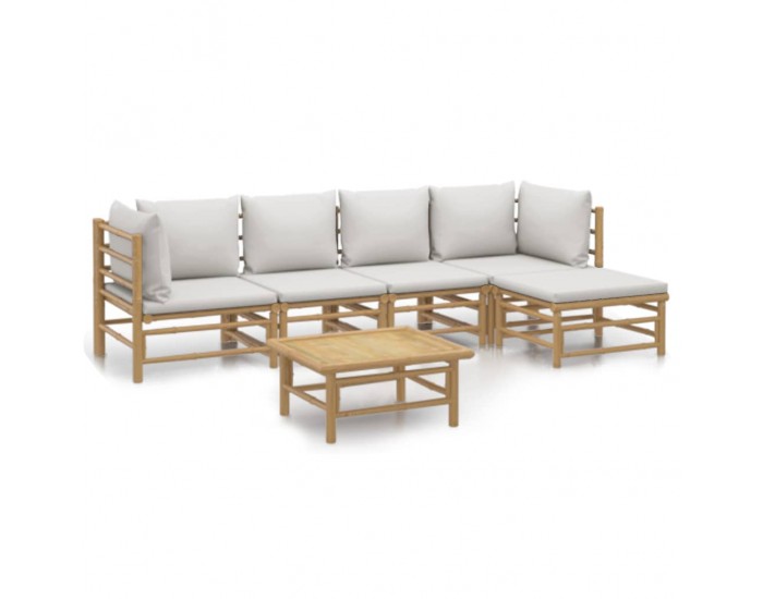 Sonata Set mobilier de grădină cu perne gri deschis, 6 piese, bambus