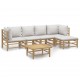 Sonata Set mobilier de grădină cu perne gri deschis, 6 piese, bambus