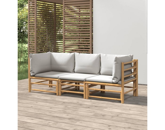 Sonata Set mobilier de grădină cu perne gri deschis, 3 piese, bambus