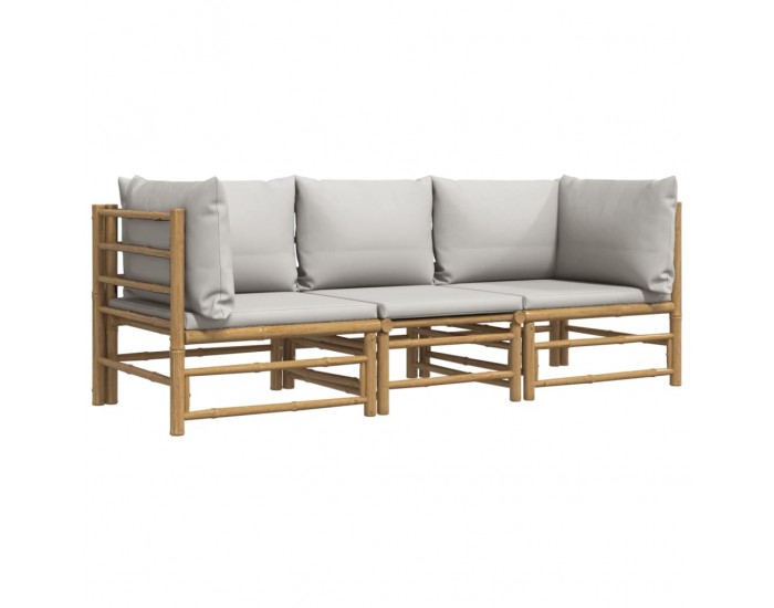 Sonata Set mobilier de grădină cu perne gri deschis, 3 piese, bambus