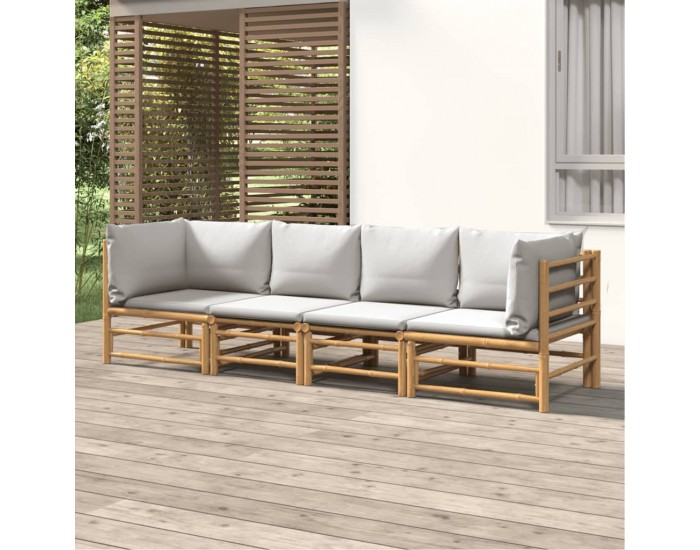 Sonata Set mobilier de grădină cu perne gri deschis, 4 piese, bambus