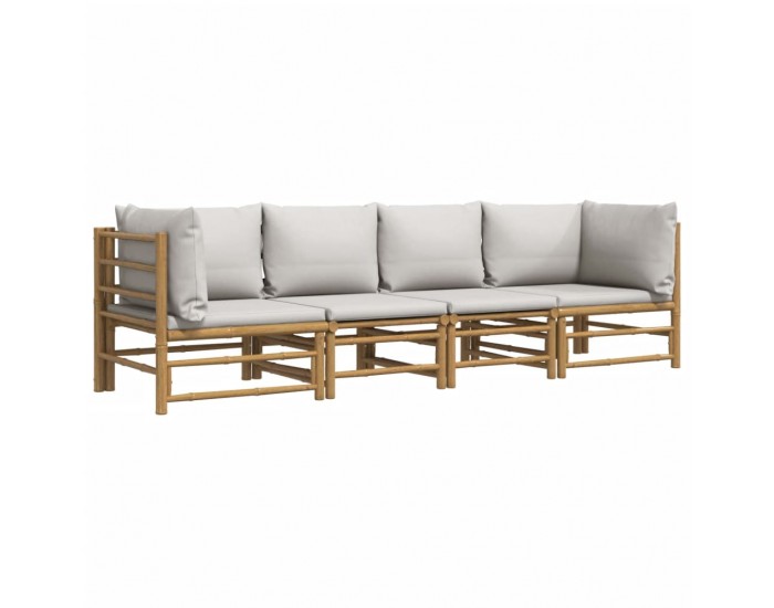 Sonata Set mobilier de grădină cu perne gri deschis, 4 piese, bambus