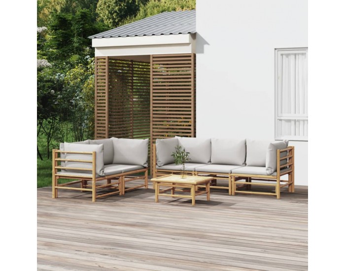 Sonata Set mobilier de grădină cu perne gri deschis, 6 piese, bambus