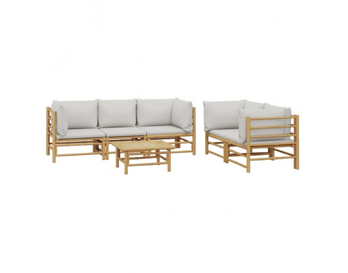 Sonata Set mobilier de grădină cu perne gri deschis, 6 piese, bambus