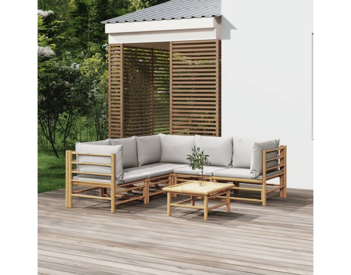 Sonata Set mobilier de grădină cu perne gri deschis, 6 piese, bambus