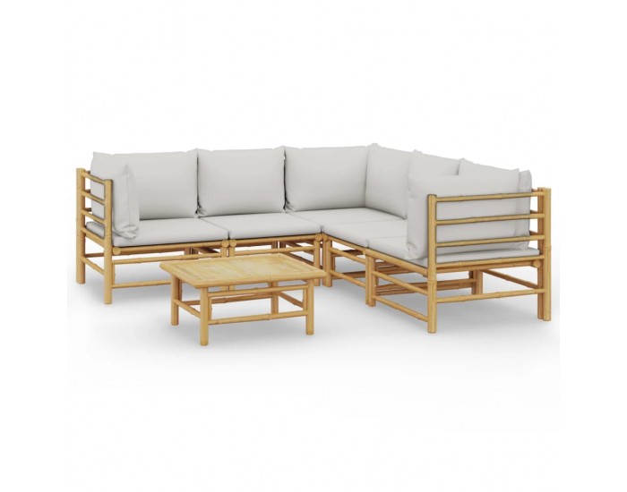 Sonata Set mobilier de grădină cu perne gri deschis, 6 piese, bambus