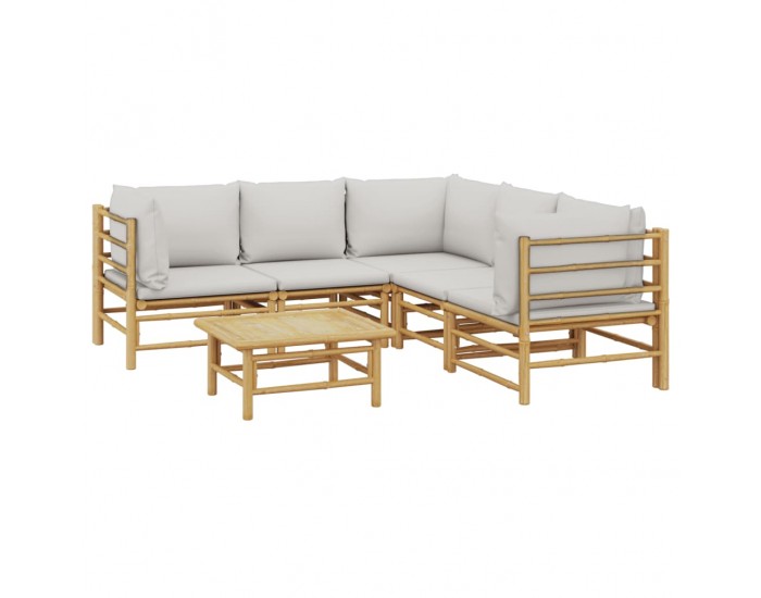 Sonata Set mobilier de grădină cu perne gri deschis, 6 piese, bambus