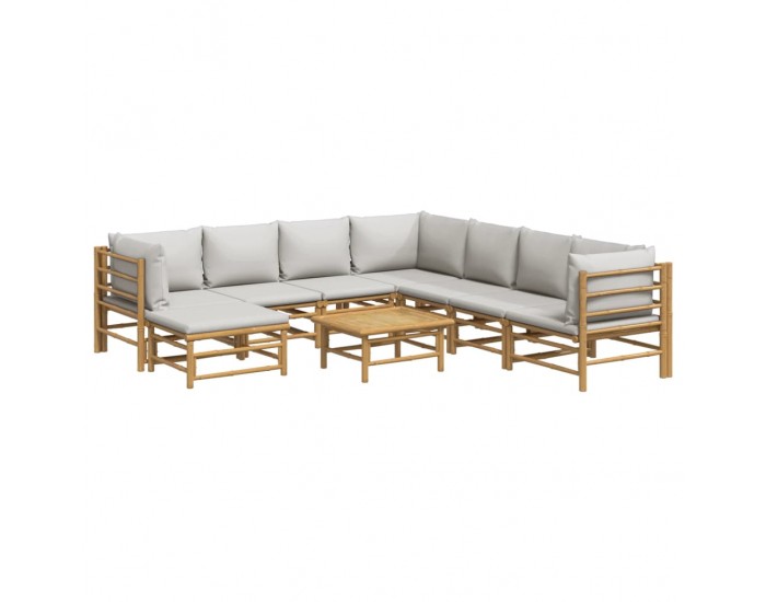 Sonata Set mobilier de grădină cu perne gri deschis, 9 piese, bambus