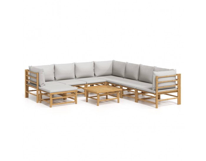 Sonata Set mobilier de grădină cu perne gri deschis, 9 piese, bambus