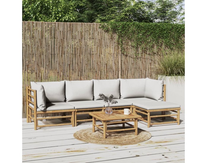 Sonata Set mobilier de grădină cu perne gri deschis, 6 piese, bambus
